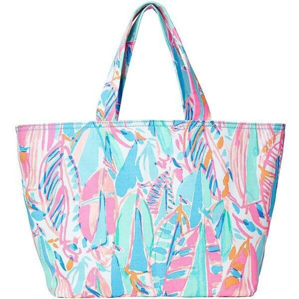 Lilly Pulitzer Large Palm Beach Canvas Tote Bag Out to Sea Pink Blue Sailboats